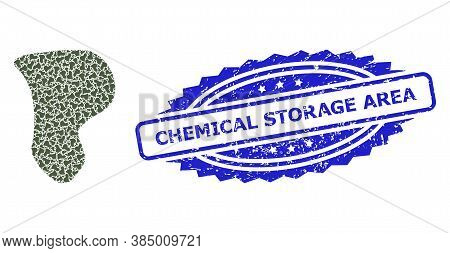 Chemical Storage Area Textured Seal Imitation And Vector Recursive Mosaic Spot. Blue Seal Includes C