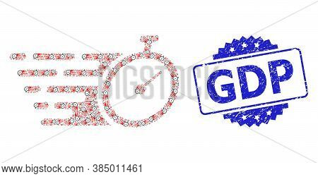 Gdp Corroded Stamp Seal And Vector Recursion Composition Time Tracker. Blue Stamp Seal Has Gdp Tag I