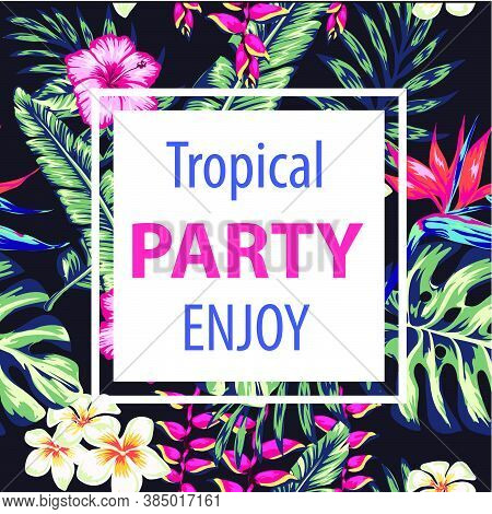 Tropical Flowers And Palms Summer Banner Graphic Background Exotic Floral Invitation Flyer