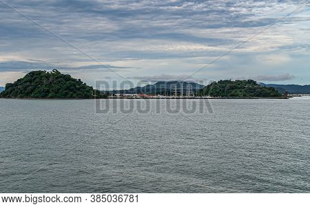 Panama City, Panama - November 30, 2008: Yacht Harbor With Tall Ship Between Flamenco And Perico Gre