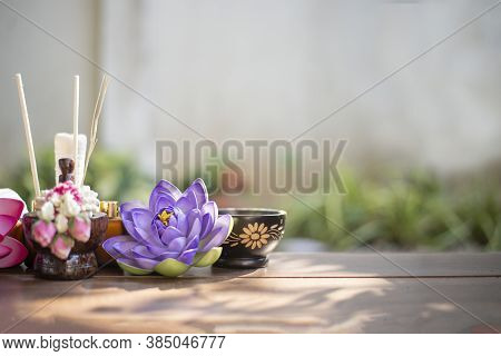 Spa Massage Compress Balls, Herbal Ball On The Wooden With Treaments Spa
