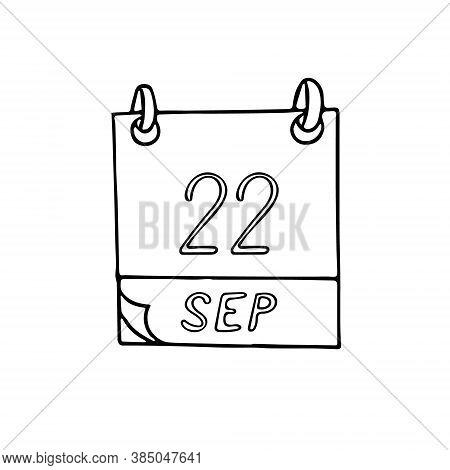 Calendar Hand Drawn In Doodle Style. September 22. World Carfree Day, Elephants, Rhino, American Bus