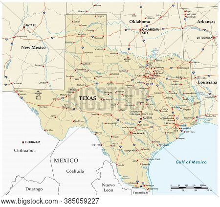 Vector Road Map Of The Us State Of Texas