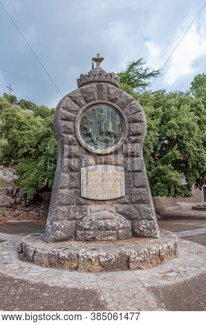 Lluc, Balearic Islands/spain; September 2020: Religious Sculpture Relief Made In Bronze On The Chris