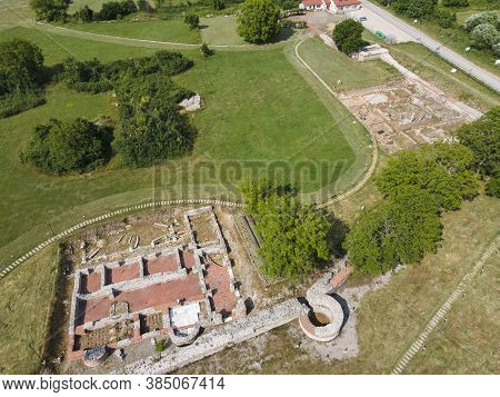 Aerial View Of Ruins Of Ancient Roman City Nicopolis Ad Nestum Near Town Of Garmen, Blagoevgrad Regi