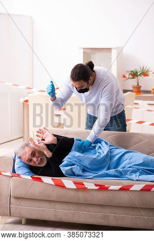 Father and son in coronavirus disease concept at home