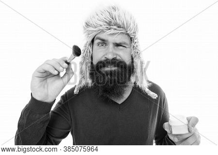 Stylist Career. Freak Visagiste. Applying Makeup Face Tone. Powder Cosmetics. Man Bearded Fashion St