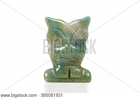 Macro Mineral Stone Owl From Moss Agate