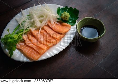 Japanese Food Sashimi Salmon In Japan Restaurant