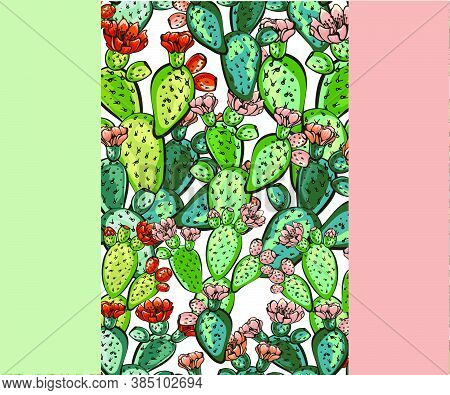 Cactus Hand Drawn Vector Seamless Pattern. Creative Texture Doodle Style. Isolated Vector Object. Ex