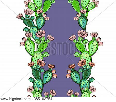 Cactus Hand Drawn Vector Seamless Pattern. Creative Texture Doodle Style. Isolated Vector Object. Ex