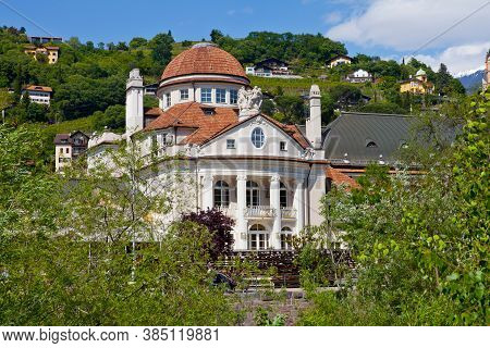 Meran, Italy - May 15,2016: The Kurhaus And Theatre Of Meran. The Building Is A Landmark In Merano.
