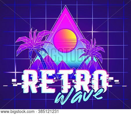 Retro Future, Slogan Give Me Back 80's, Futuristic Landscape, Mountains. Sci-fi Background. 80S Part