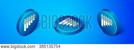 Isometric Pan Flute Icon Isolated On Blue Background. Traditional Peruvian Musical Instrument. Zampo