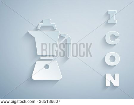 Paper Cut Coffee Maker Moca Pot Icon Isolated On Grey Background. Paper Art Style. Vector