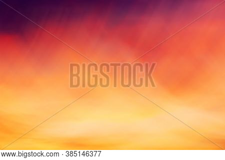 Blurry Background Of Dramatic Colorful Sky. Burning Clouds At Sunset View. Cloud Pattern Texture In 
