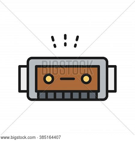 Harmonica, Music Instrument Flat Color Line Icon.