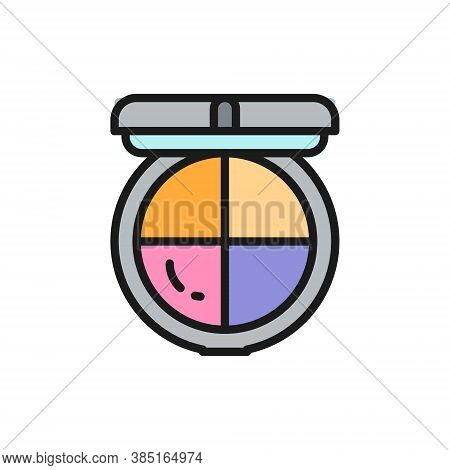 Makeup Powder, Palette Of Blush, Bronzer, Concealer Flat Color Line Icon.
