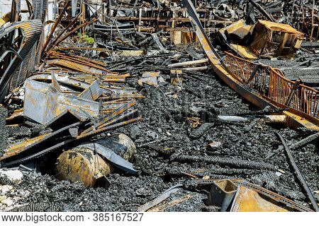 Post Woolsey Fire In Near Residential Buildings Fire Burnt Landscape In California Usa