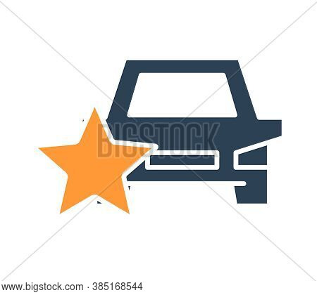 Car Rating, Auto With Star Colored Icon. Transportation Service Review, Add To Favorites, Taxi Feedb