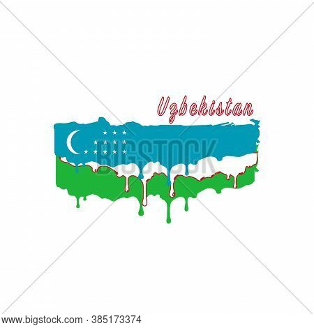 Painted Uzbekistan Flag, Uzbekistan Flag Paint Drips. Stock Vector Illustration Isolated On White Ba