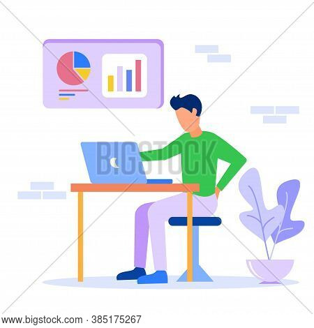 Vector Illustration. Office Workers Complete Tasks In The Room. Exemplary Employee. Comfortable Offi