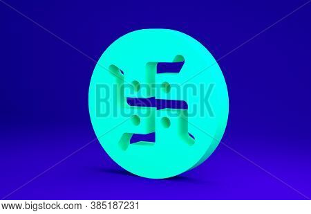 Green Hindu Swastika Religious Symbol Icon Isolated On Blue Background. Minimalism Concept. 3d Illus
