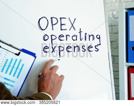 Opex Operating Expense Businessman Wrote On The Whiteboard.