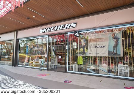 Samut Prakan, Thailand - July 28, 2020: Skechers Shop In Siam Premium Outlets Bangkok. Skechers Is A