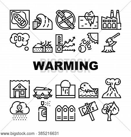 Global Warming Problem Collection Icons Set Vector