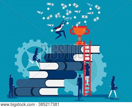 Growth In Career Ladder. Success In Work Concept. Stack Of Books