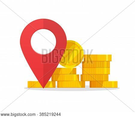 Money Place Pointer Marker As Cash Atm Or Bank Location Destination Sign Vector Illustration, Idea O