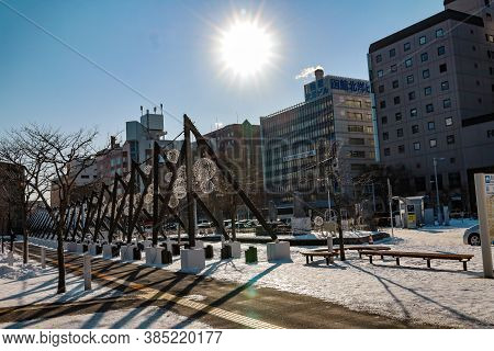 Hakodate, Hokkaido, Japan - December 2019: View Of Modern Architect From In Front Of Hakodate Jr Tra