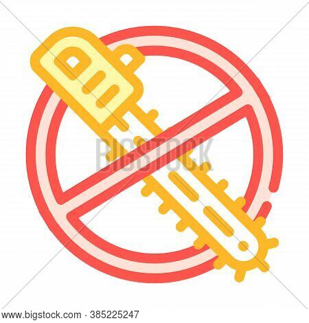 Stop Deforestation, Crossed Out Chainsaw Color Icon Vector Illustration
