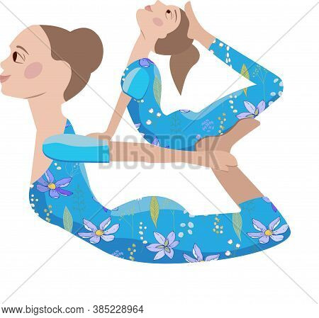 Mother And Daugther Exersize Yoga Together. People Isolated On White Background In Similar Sport Sui