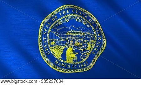 The Waving Flag Of Nebraska. High Quality 3d Illustration. Perfect For News, Reportage, Events.