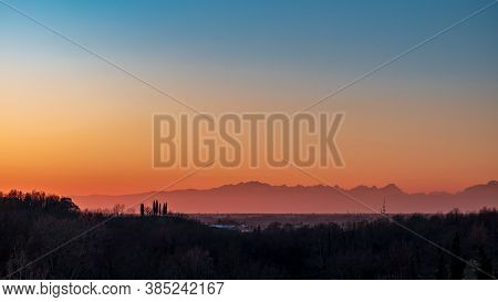 Winter Sunset In The Vineyards Of Collio Friulano
