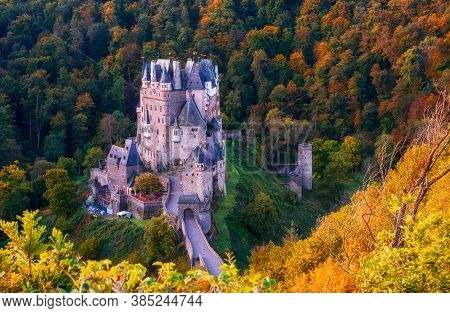 Picturesque Panoramic View Of Burg Eltz Castle In Autumn., Rhineland-palatinate, Germany