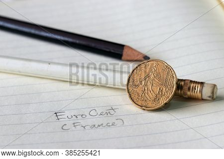 Twenty France Euro Cent On Obverse, Line Image Of 