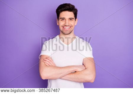 Photo Handsome Attractive Guy Student Arms Crossed Confident Business Man Guy Young Successful Freel
