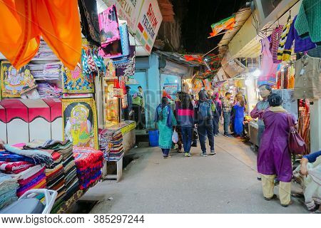Haridwar, Garhwal, India - 3rd November 2018 : Various Merchandise For Sale. Night Image Of Motibaza