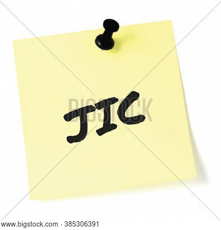 Just in case initialism JIC black marker written acronym text, isolated yellow to-do list sticky post-it note reminder abbreviation sticker, pushpin thumbtack macro closeup, memo information message, newsletter bulletin info notice concept, letter documen