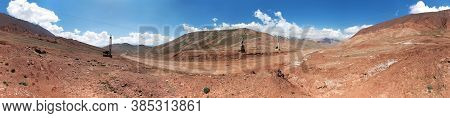 Kyzylart Or Kyzyl-art Pass. Kyrgyzstan And Tajikistan Border. Pamir Mountains. Red Colored Mountain.