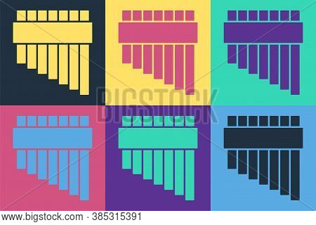 Pop Art Pan Flute Icon Isolated On Color Background. Traditional Peruvian Musical Instrument. Zampon