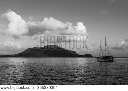 Boat Off The Coast Of Fitzroy Island In The Morning Light