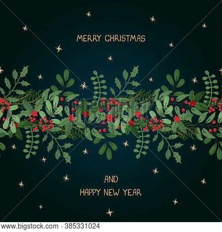 Vector Christmas Greeting Card With Illustration Of Wreath. Use It As Invitation, Greeting Card, Pos