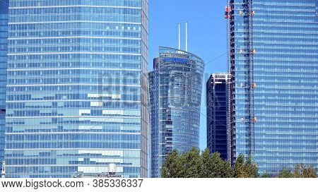 Warsaw, Poland. 14 September 2020. Roundabout Daszynski. New Skyscrapers In The Financial District O