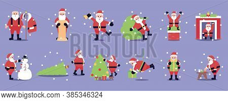 Isolated Set Of Group Of Santa Clauss Christmas Time Season Icon- Vector