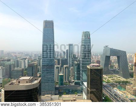 Towers In Central Business District Of Beijing With Citic Tower Super Tall Skyscraper On Background 