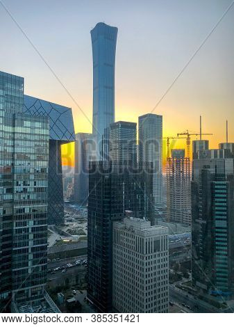 Towers In Central Business District Of Beijing With Citic Tower Super Tall Skyscraper On Background 